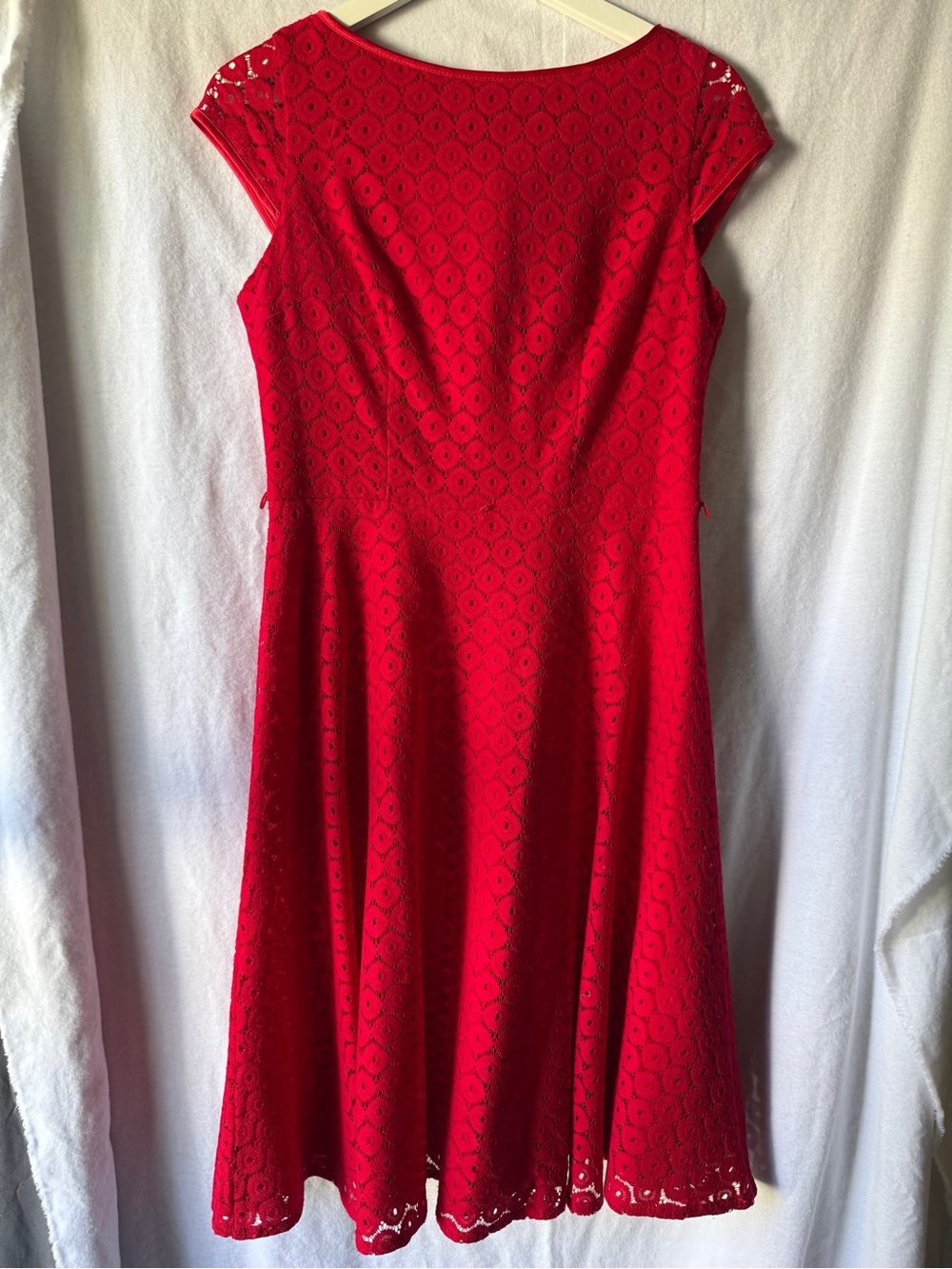 Evan Picone Red Lace Midi Fit-and-Flare Dress